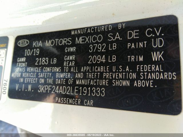 3KPF24AD2LE191333 KIA FORTE FE