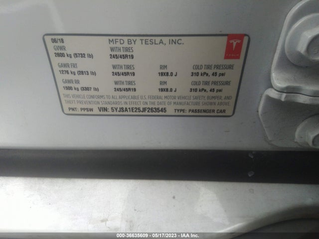 Tesla Model S 75d/100d/p100d 2018 5YJSA1E25JF263545 Image 10