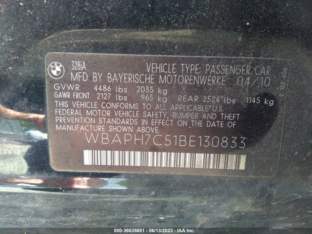 2011 BMW 3 SERIES 328I VIN: WBAPH7C51BE130833