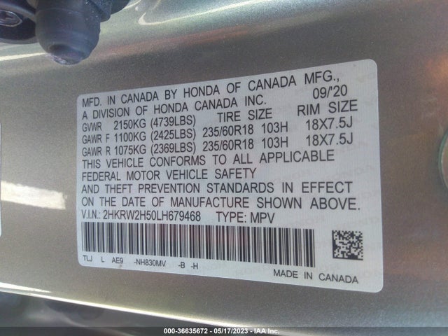 Honda CR-V EX 2020 2HKRW2H50LH679468 Image 9