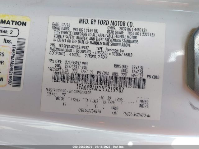 1FA6P8AM2H5219987 Ford Mustang V6