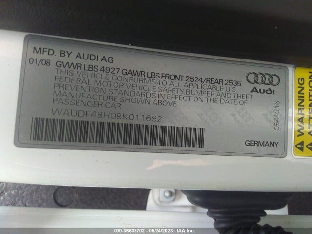 2008 AUDI A4 2.0T VIN: WAUDF48H08K011692