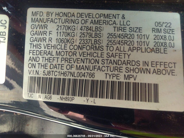 2022 Acura RDX, VIN: 5J8TC1H67NL004766