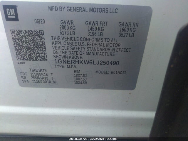 Chevrolet Traverse Lt Leather 2020 1GNERHKW6LJ250490 Image 10