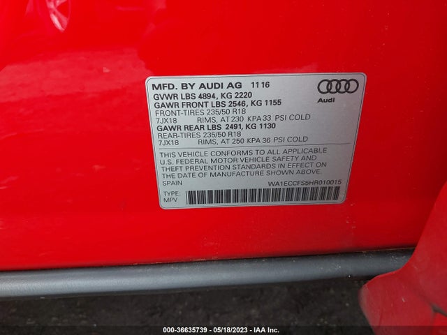 WA1ECCFS5HR010015 Audi Q3 PREMIUM