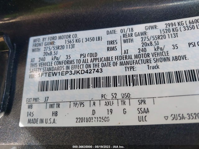 Ford F-150 Xl/xlt/lariat 2018 1FTEW1EP3JKD42743 Image 9