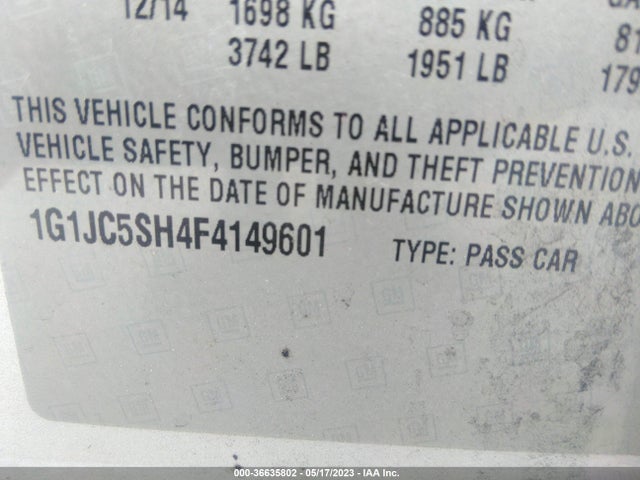 Chevrolet SONIC LT 2015 1G1JC5SH4F4149601 Image 9