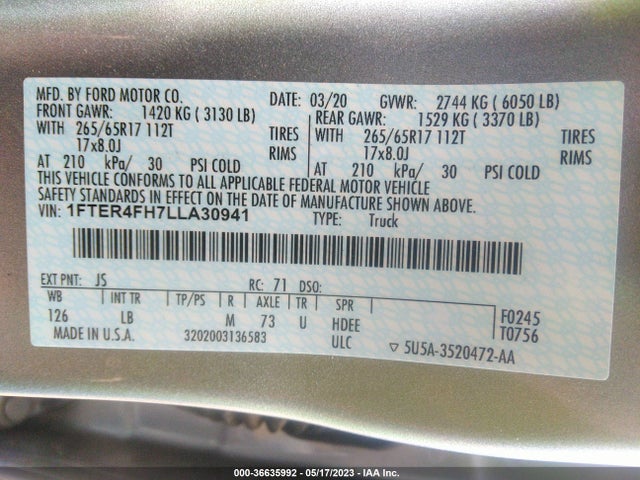 Ford RANGER XL 2020 1FTER4FH7LLA30941 Image 10