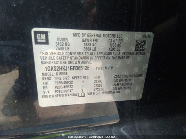 1GKS2HKJ1GR365126 GMC YUKON XL DENALI
