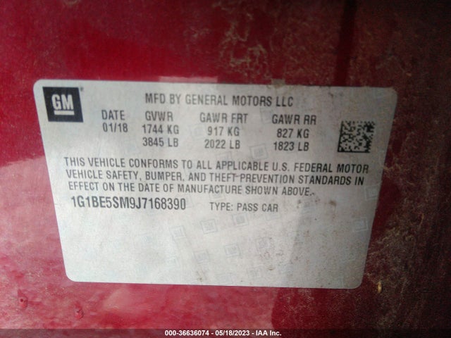 Chevrolet CRUZE LT 2018 1G1BE5SM9J7168390 Image 9