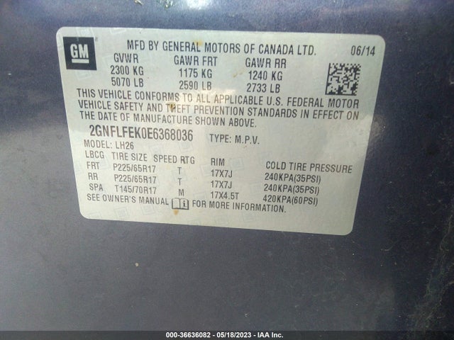 Chevrolet EQUINOX LT 2014 2GNFLFEK0E6368036 Image 10