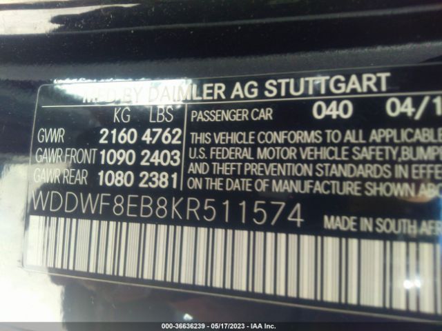 WDDWF8EB8KR511574 Mercedes-Benz C-class C 300