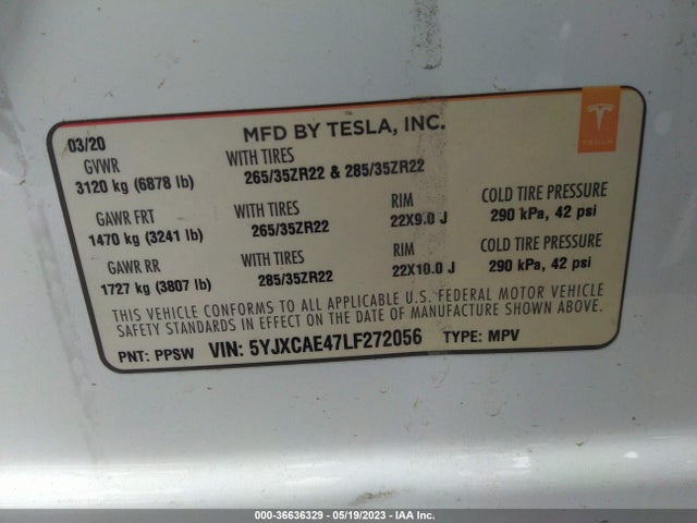 2020 Tesla Model X, VIN: 5YJXCAE47LF272056