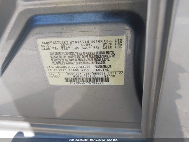 2007 NISSAN SENTRA 2.0 VIN: 3N1AB61E77L703137