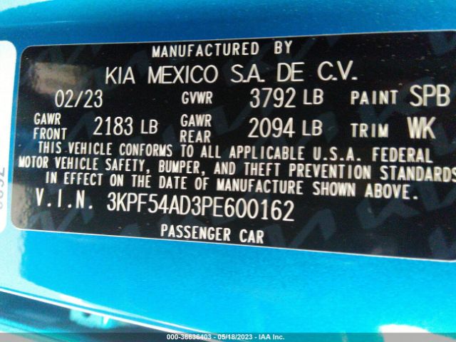 3KPF54AD3PE600162 KIA Forte Gt-line