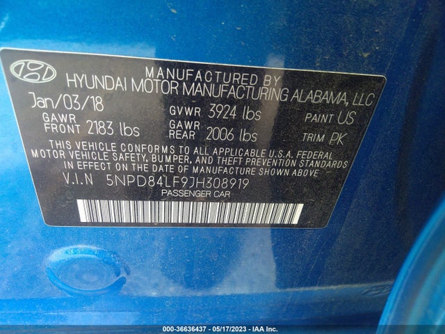 Hyundai ELANTRA SEL 2018 5NPD84LF9JH308919 Image 10