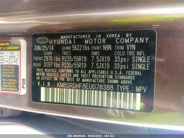 Hyundai Santa Fe Gls 2014 KM8SRDHF8EU078388 Image 9