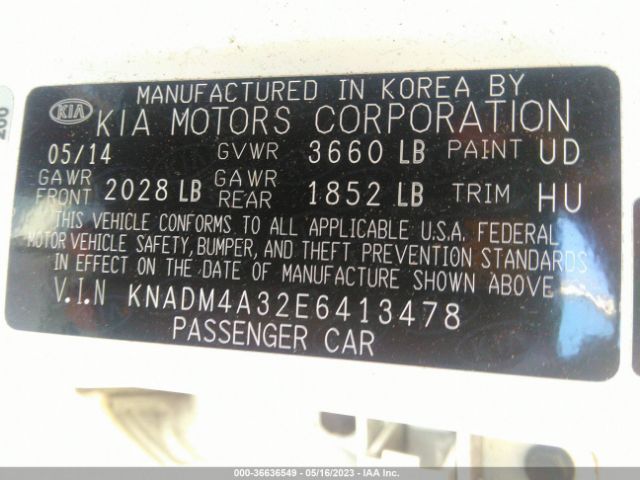 KNADM4A32E6413478 KIA RIO LX