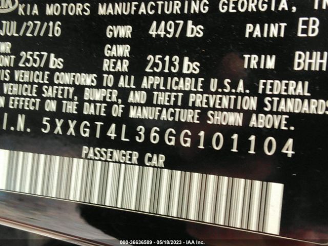 5XXGT4L36GG101104 KIA Optima Lx