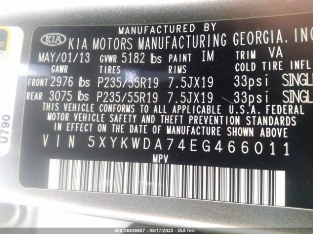 5XYKWDA74EG466011 KIA Sorento Sx Limited
