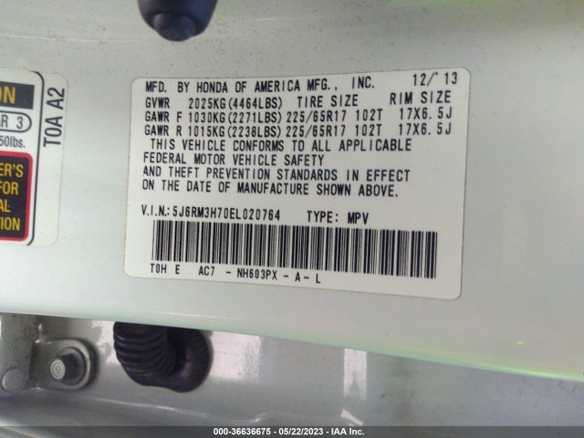 Honda Cr-v Ex-l 2014 5J6RM3H70EL020764 Image 9