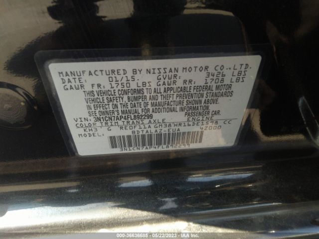 3N1CN7AP4FL892299 Nissan Versa S Plus