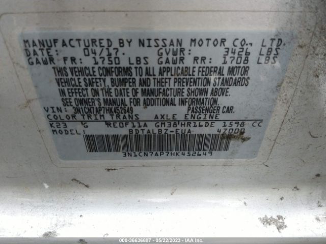 3N1CN7AP7HK452649 Nissan Versa Sedan Sv