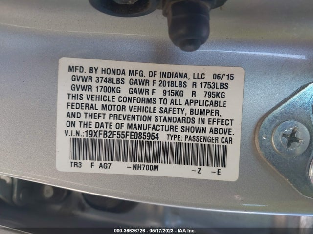Honda Civic Sedan Lx 2015 19XFB2F55FE085954 Image 11