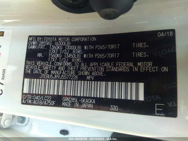 Toyota 4RUNNER SR5 2018 JTEBU5JR9J5577228 Image 11