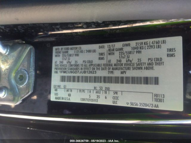 1FMCU9GD7JUB12623 Ford ESCAPE SE