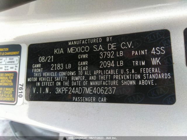3KPF24AD7ME406237 KIA Forte Lxs