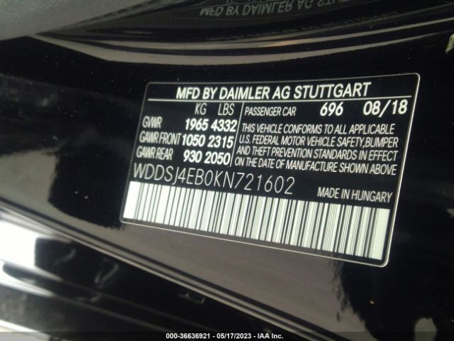 WDDSJ4EB0KN721602 Mercedes-Benz Cla Cla 250