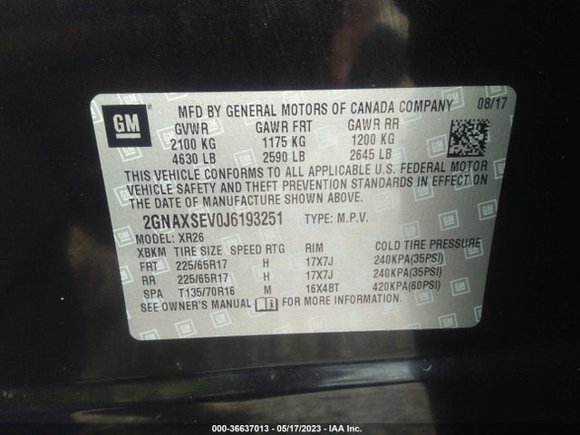 Chevrolet EQUINOX LT 2018 2GNAXSEV0J6193251 Image 10