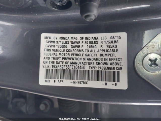 Honda Civic Sedan Lx 2015 19XFB2F58FE104450 Image 9
