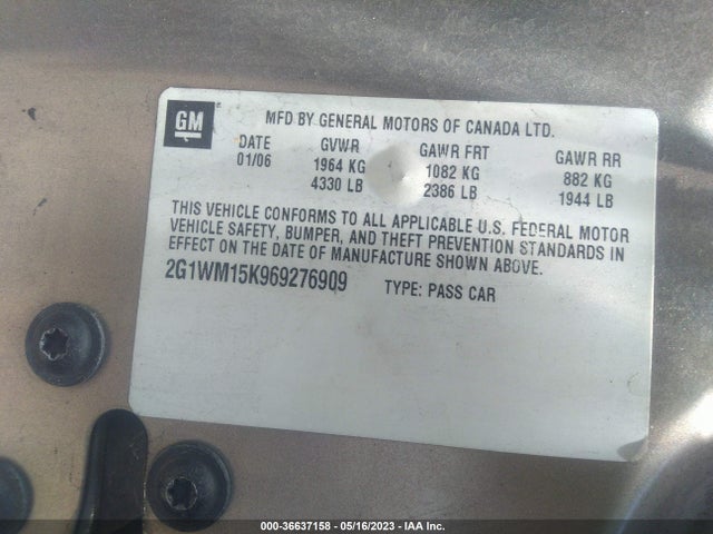 2006 CHEVROLET MONTE CARLO LT 3.5L VIN: 2G1WM15K969276909