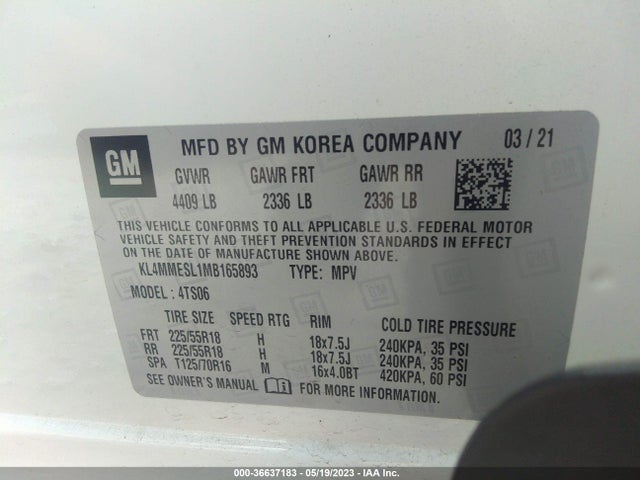 2021 BUICK ENCORE GX SELECT VIN: KL4MMESL1MB165893