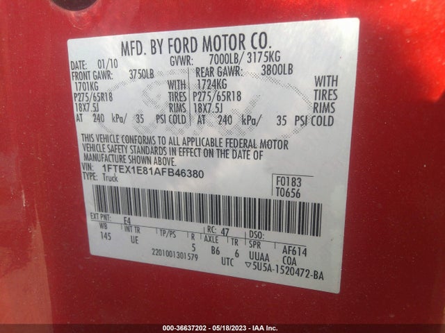 2010 FORD F-150 XL/STX/XLT VIN: 1FTEX1E81AFB46380