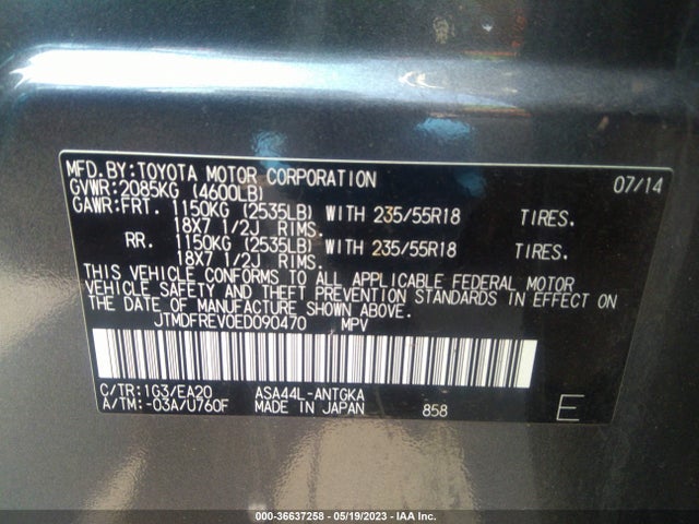 Toyota Rav4 Limited 2014 JTMDFREV0ED090470 Image 10