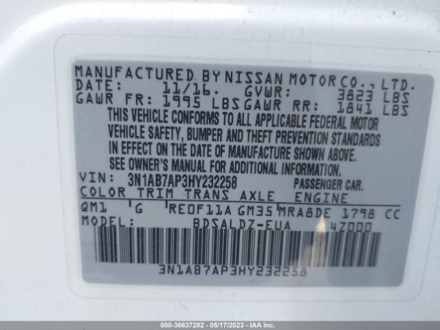 3N1AB7AP3HY232258 Nissan SENTRA SV