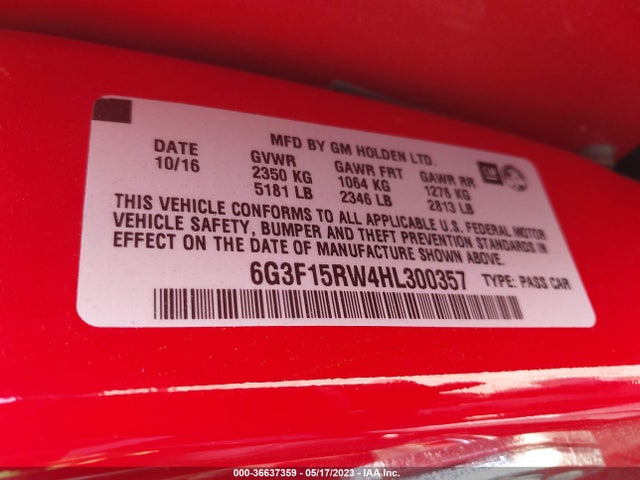 2017 Chevrolet SS, VIN: 6G3F15RW4HL300357