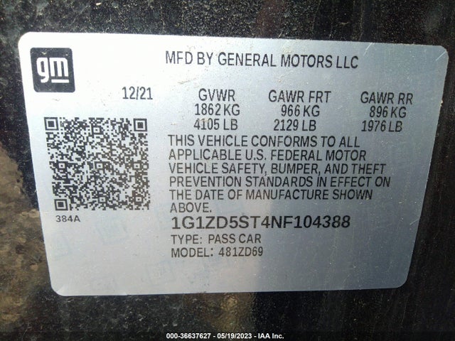 Chevrolet MALIBU LT 2022 1G1ZD5ST4NF104388 Image 9