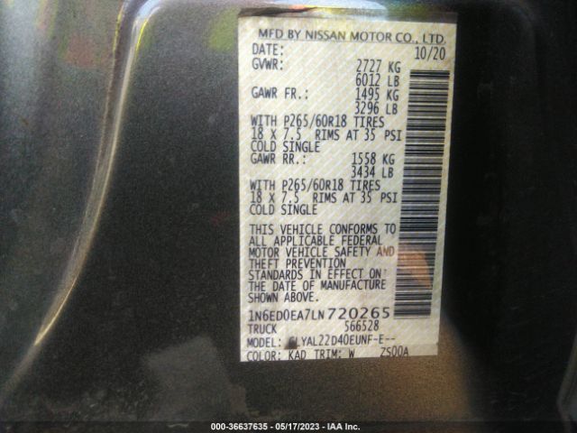 1N6ED0EA7LN720265 Nissan Frontier Sv