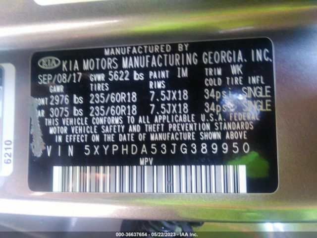 5XYPHDA53JG389950 KIA Sorento Ex V6