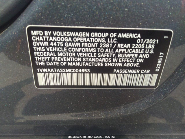 1VWAA7A32MC004653 Volkswagen Passat 2.0t S