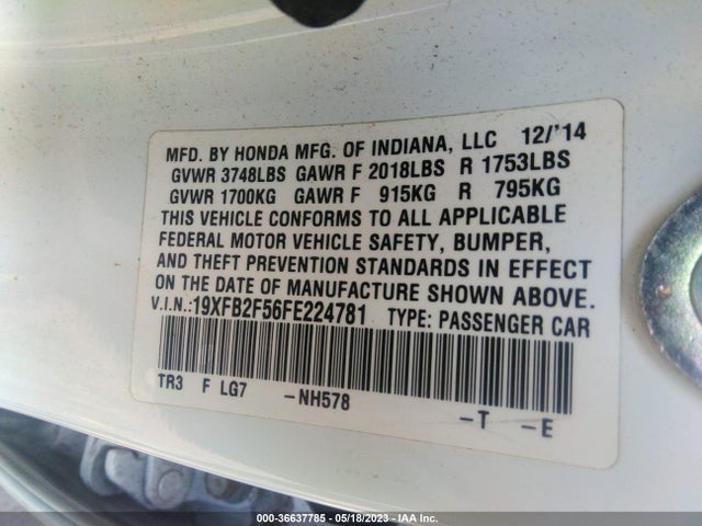 Honda Civic Sedan Lx 2015 19XFB2F56FE224781 Image 9