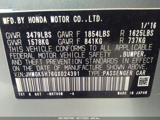 Honda FIT EX 2016 JHMGK5H76GX024391 Image 9
