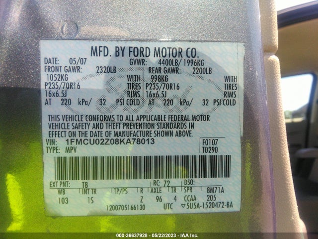 2008 FORD ESCAPE XLS VIN: 1FMCU02Z08KA78013