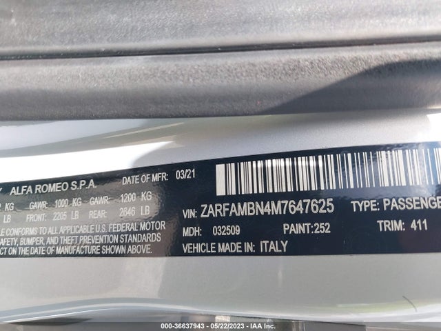 ZARFAMBN4M7647625 Alfa Romeo GIULIA TI