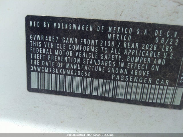 3VWCM7BUXNM020655 Volkswagen JETTA S