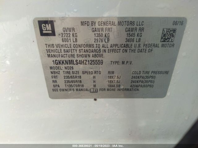 1GKKNMLS4HZ125559 GMC ACADIA SLT